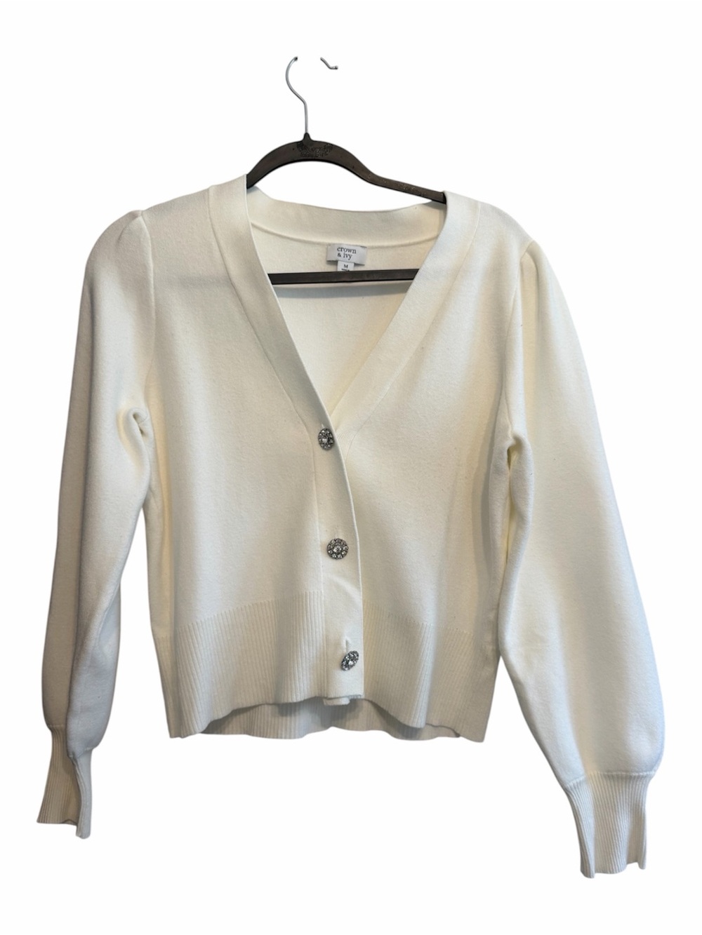crown & ivy Cream V-Neck Button Cardigan